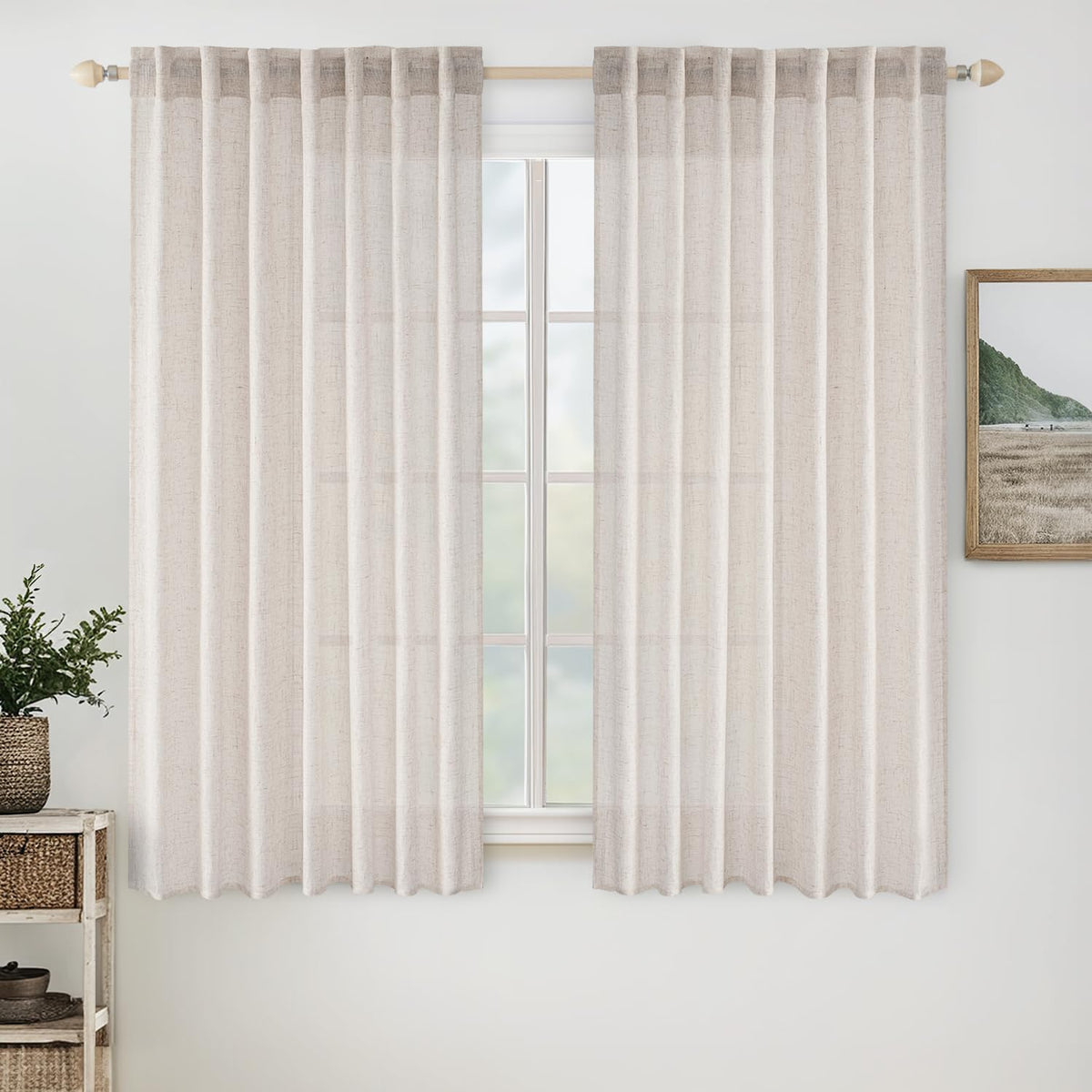 MIULEE Taupe Linen Curtains 52x84 Inch Length for Bedroom and Living Room