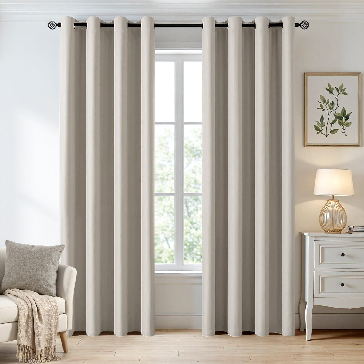 MIULEE Beige Blackout Bedroom Curtains Drapes 84 Inch Long 52"x84"