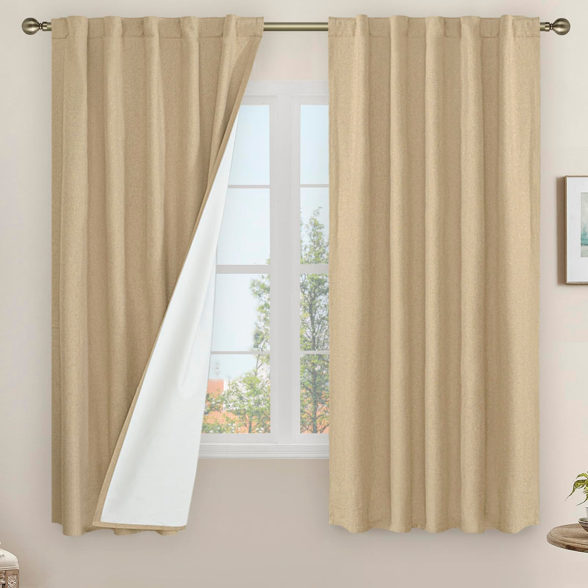 LAMIT 100% Blackout Short Linen Curtains for Cafe 40 Inch Length, Ivory