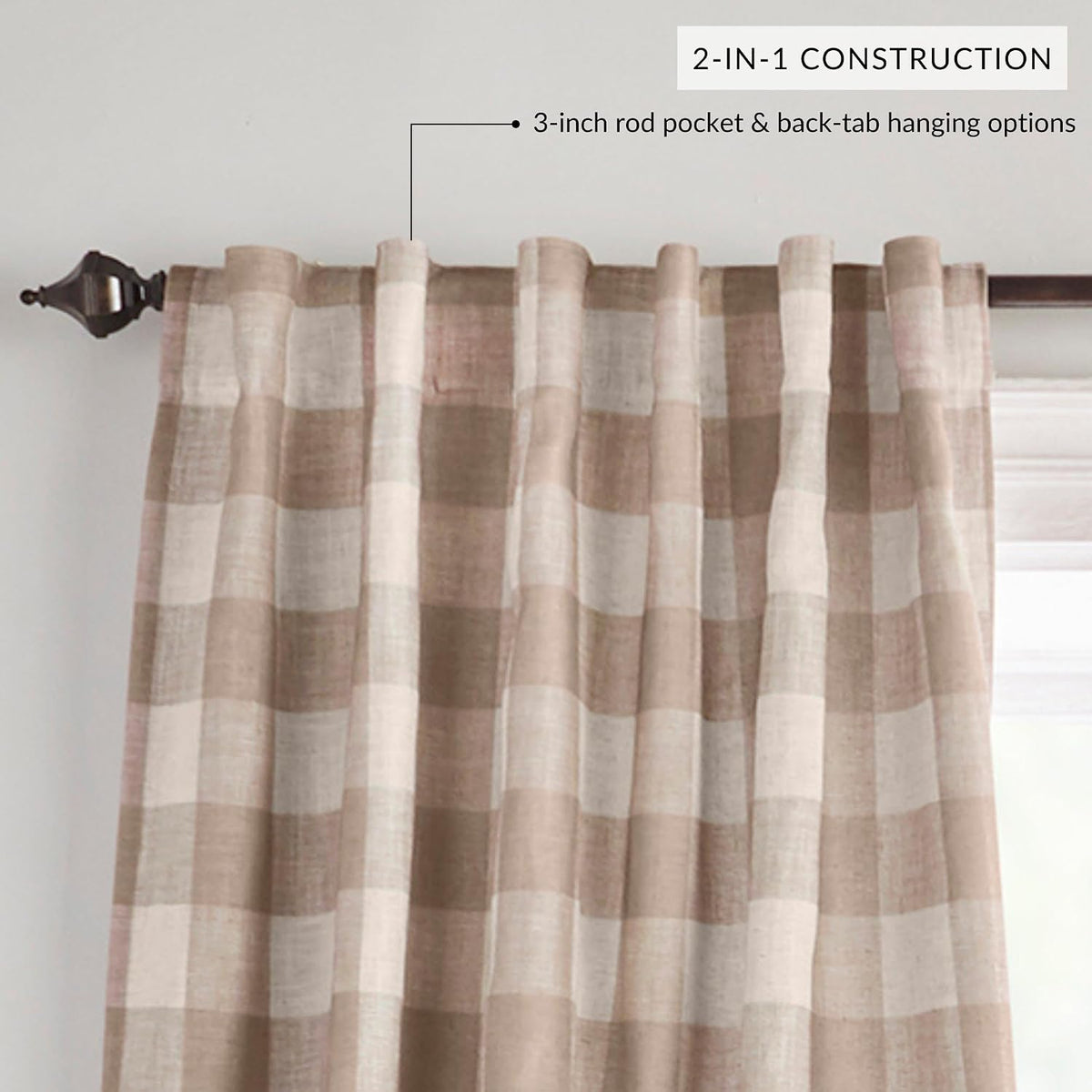 Grainger Buffalo Check Blackout Window Curtain, Linen - 52" W x 84" L