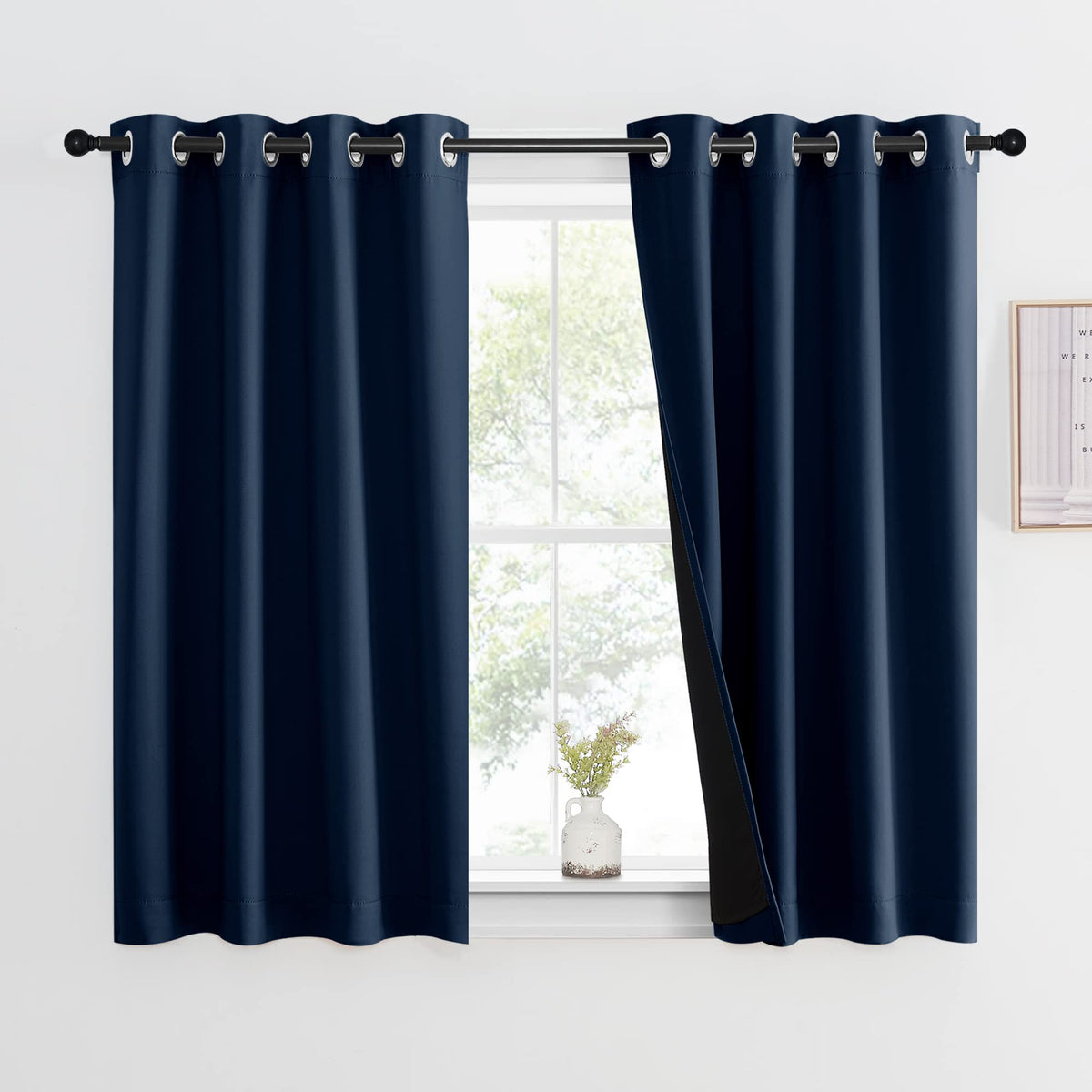 NICETOWN 100% Blackout Curtain 54 inches Long, Double-Deck Completely Blackout Window Treatment Thermal Insulated Lined Drape for Small Window (White, 1 PC, 52 inches Width Each Panel)