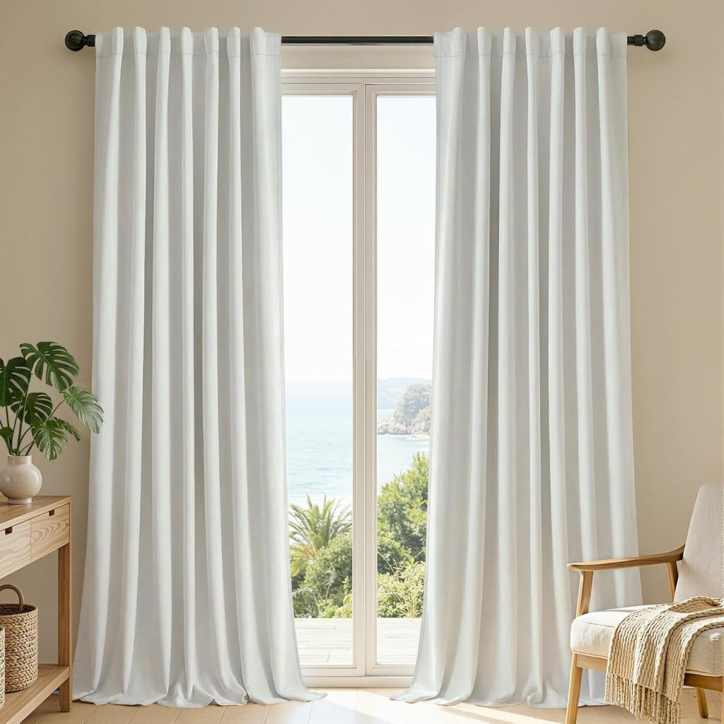 Joydeco White Blackout Curtains 96 Inches Long - 100% Blackout Curtain 2 Panel Set, Rod Pocket & Back Tabs Thermal Insulated Window Drapes for Bedroom Living Room (Pure White,52" Wx96 L)