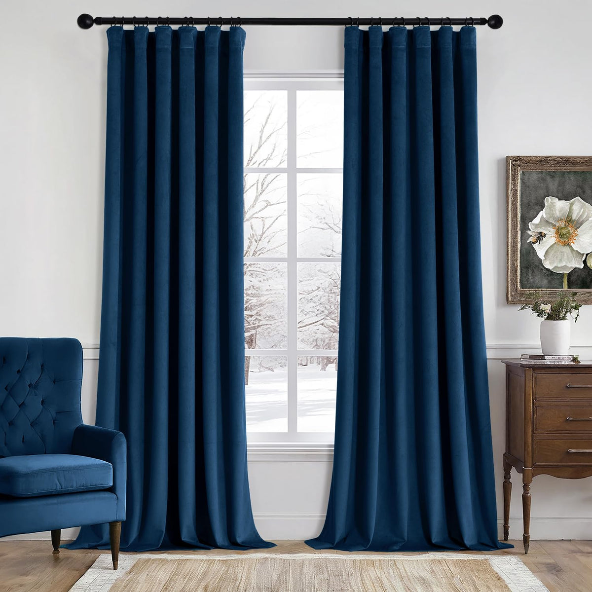 MIULEE Velvet Curtains 52x84 inches 2 Panels Olive Green Blackout Curtains