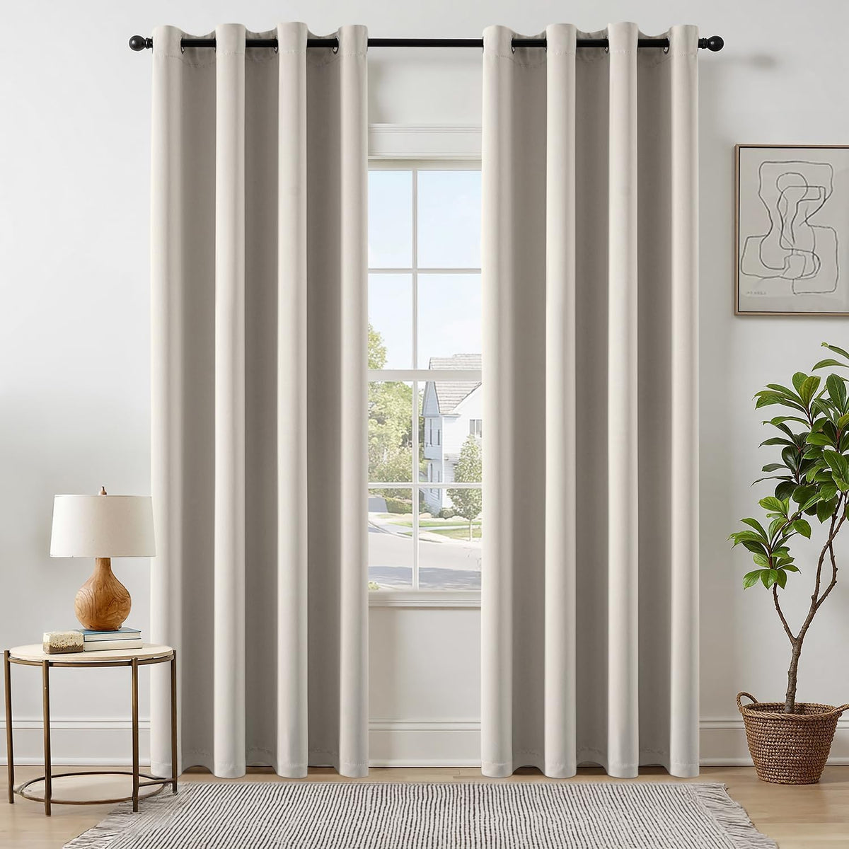 MIULEE Beige Blackout Bedroom Curtains Drapes 84 Inch Long 52"x84"