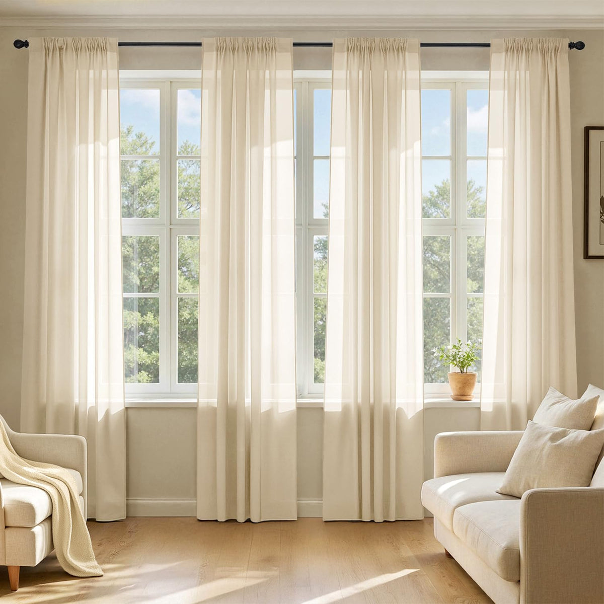 MIULEE Beige Sheer Curtains 84 Inches Long 4 Panels 42 x 84 Inches