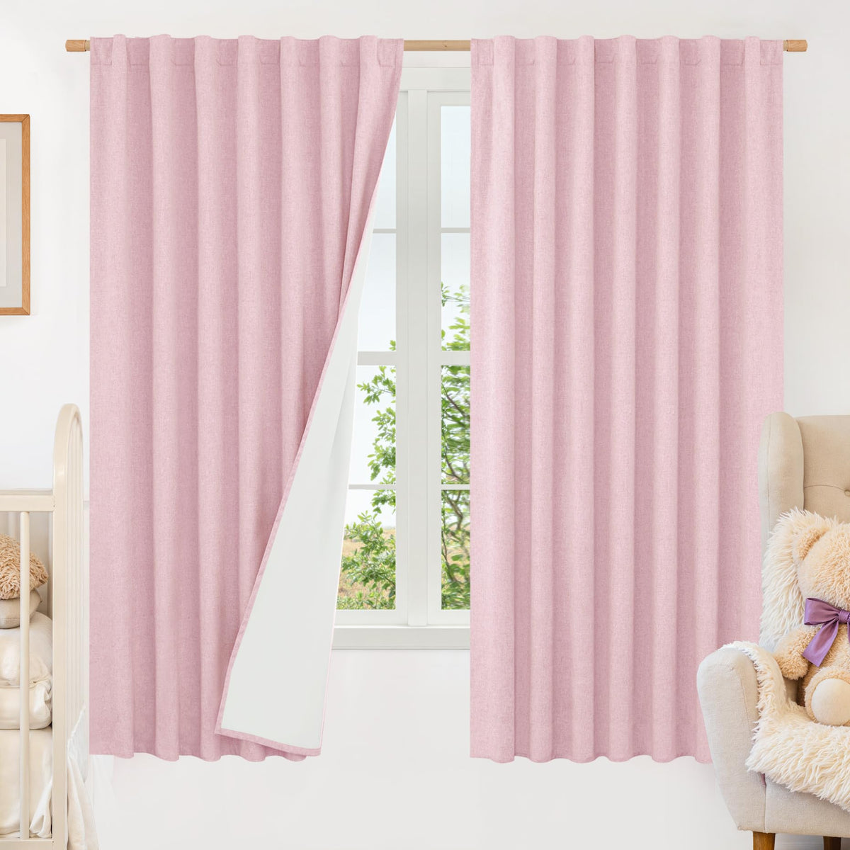 LAMIT 100% Blackout Short Linen Curtains for Cafe 40 Inch Length, Ivory