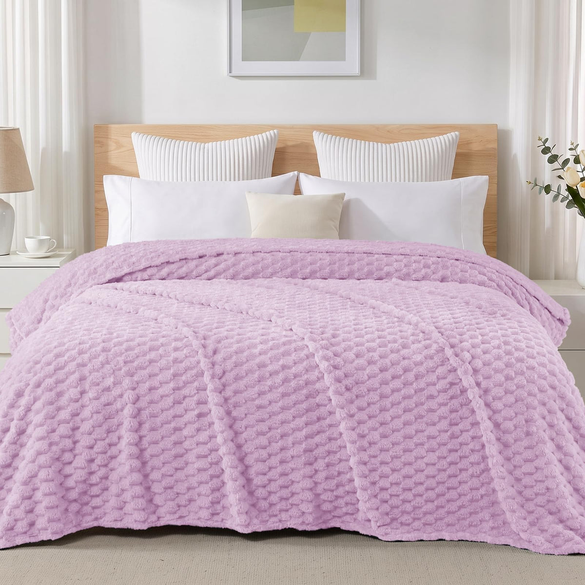 Exclusivo Mezcla Large 3D Fleece Throw Blanket for Couch, Ivory