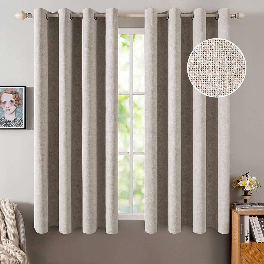 MIULEE 100% Blackout Linen Curtains for Bedroom 52x84 Inches Natural Beige