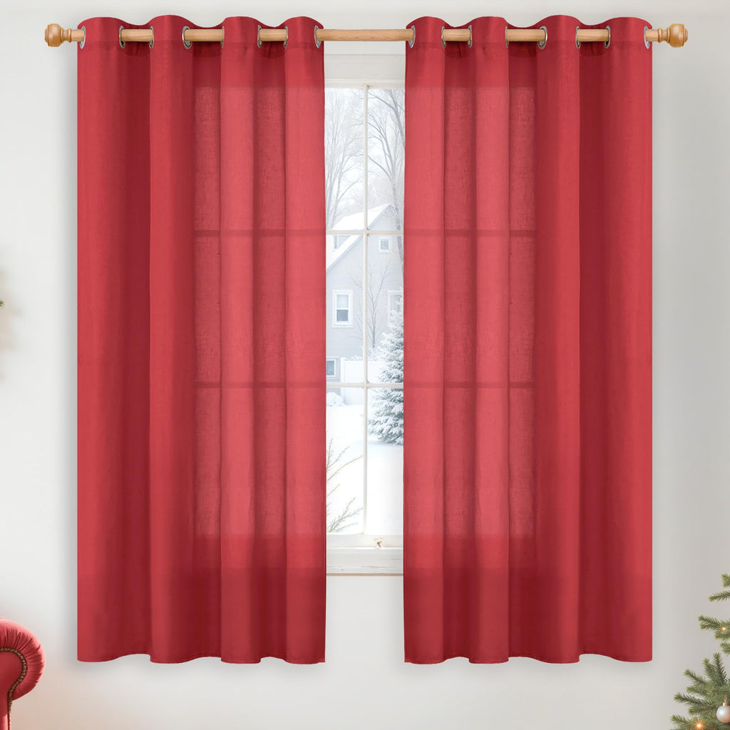 YoungsTex Linen Semi Sheer Curtains 63 Inch Length, Light Filtering Drapes