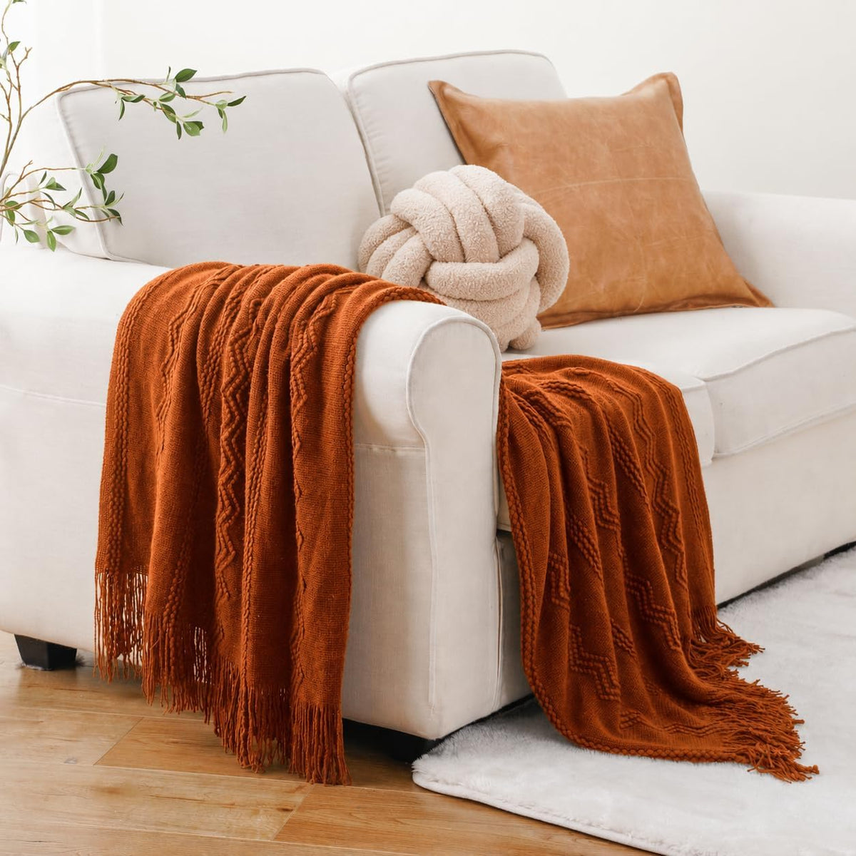 BATTILO HOME Rust Throw Blanket for Couch, 50"x60"