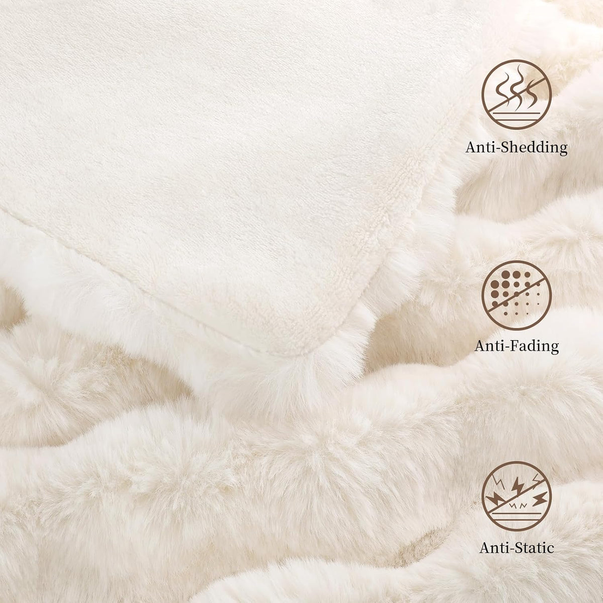 Faux Rabbit Fur Throw Blanket for Couch, Cream White Throw Blankets 50"x60"