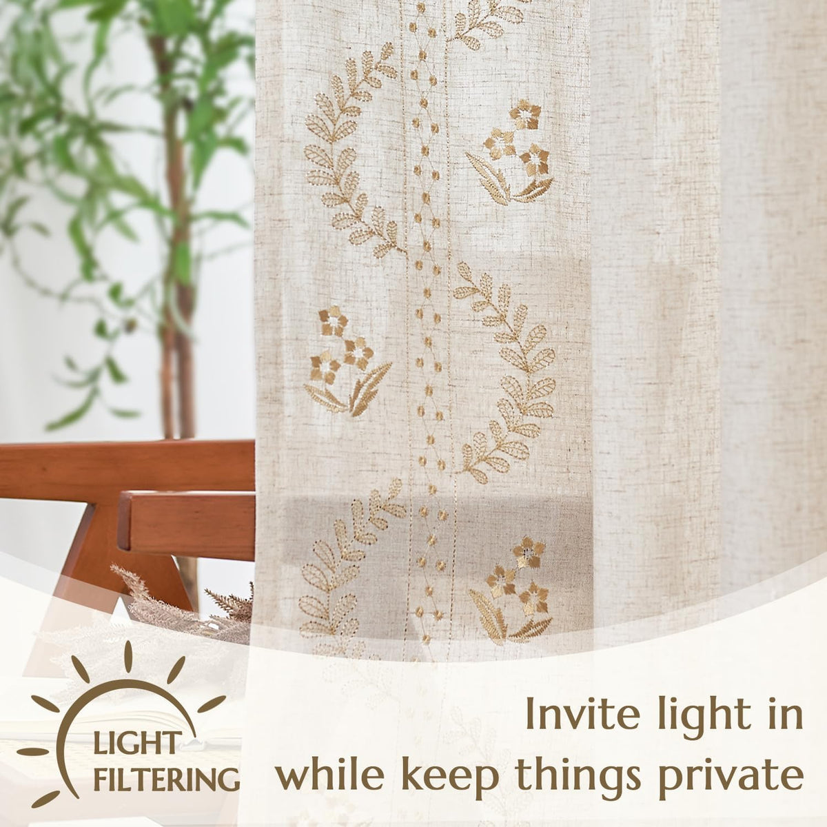 jinchan Floral Linen Curtains 84 Inch Farmhouse Back Tab 2 Panels