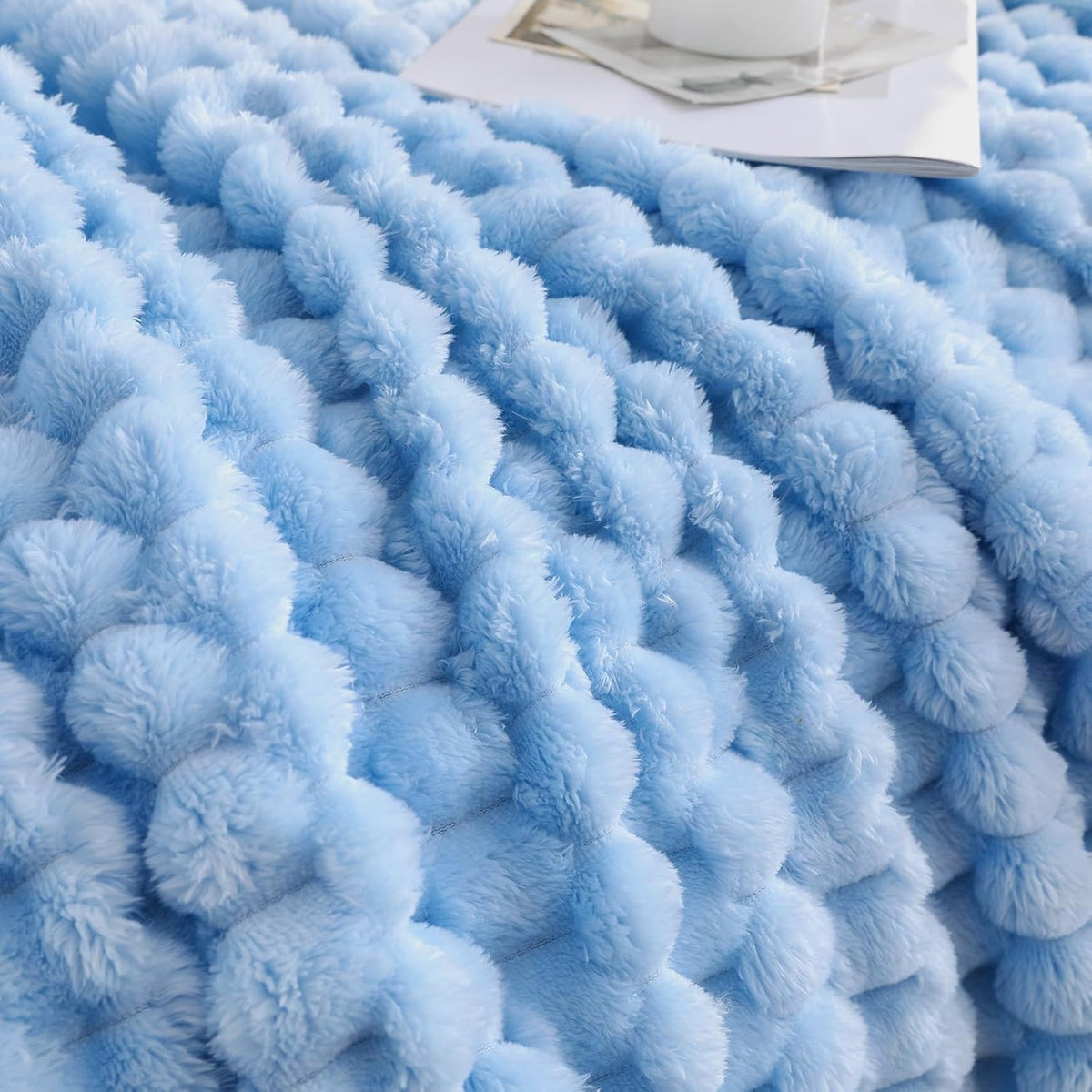 Light Blue Fleece Throw Blanket 50"×60" for Couch Sofa Bed