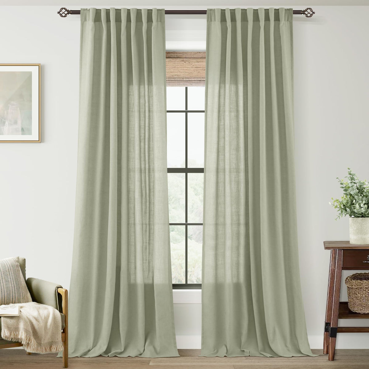 96 inch Long Linen Curtains 2 Panels for Living Room Back Tab Cream Ivory Light Filtering Semi Sheer Curtain 96 inches Long Boho Farmhouse Rustic Linen Drapes Floor to Ceiling Length 8 FT