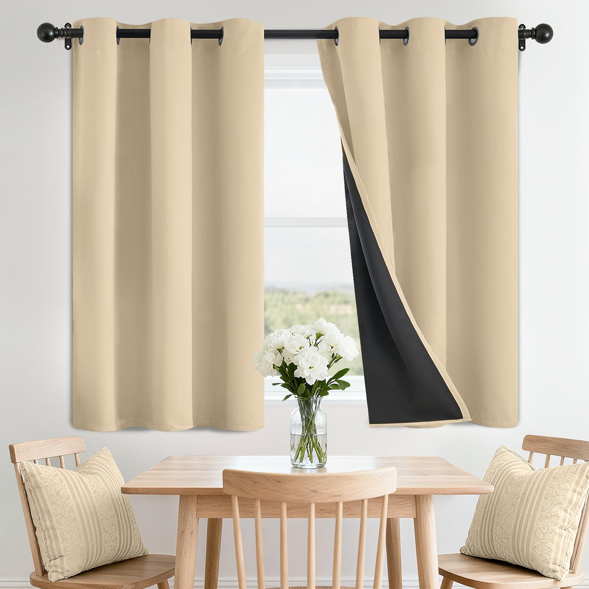 SimpleHome Cream 100% Blackout Curtains Room Darkening Living Room 84 Inch
