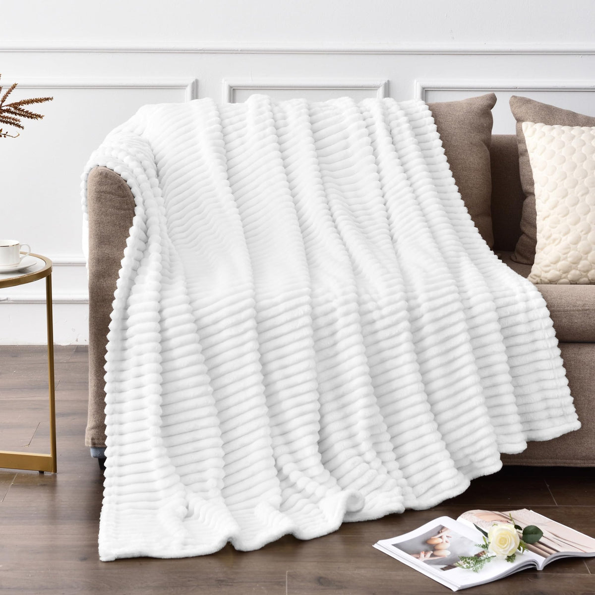 BEDELITE 3D Ribbed Jacquard Pink Fleece Throw Blanket for Couch, 50x60 Inch