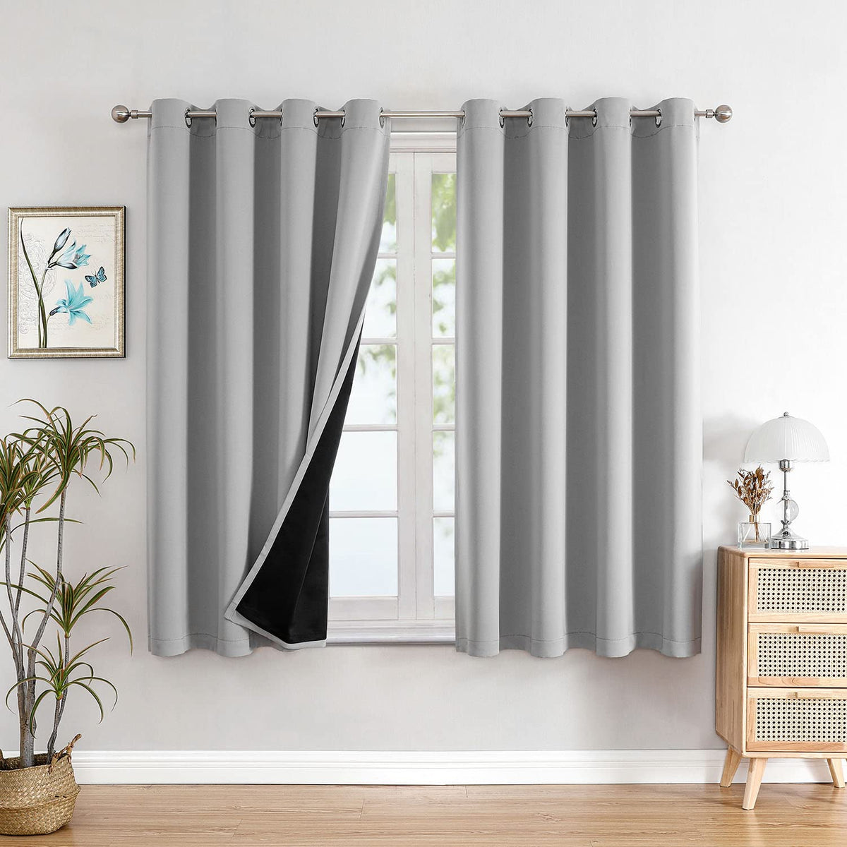 ChrisDowa 100% Blackout Curtains for Bedroom 63 Inch Long with Black Liner