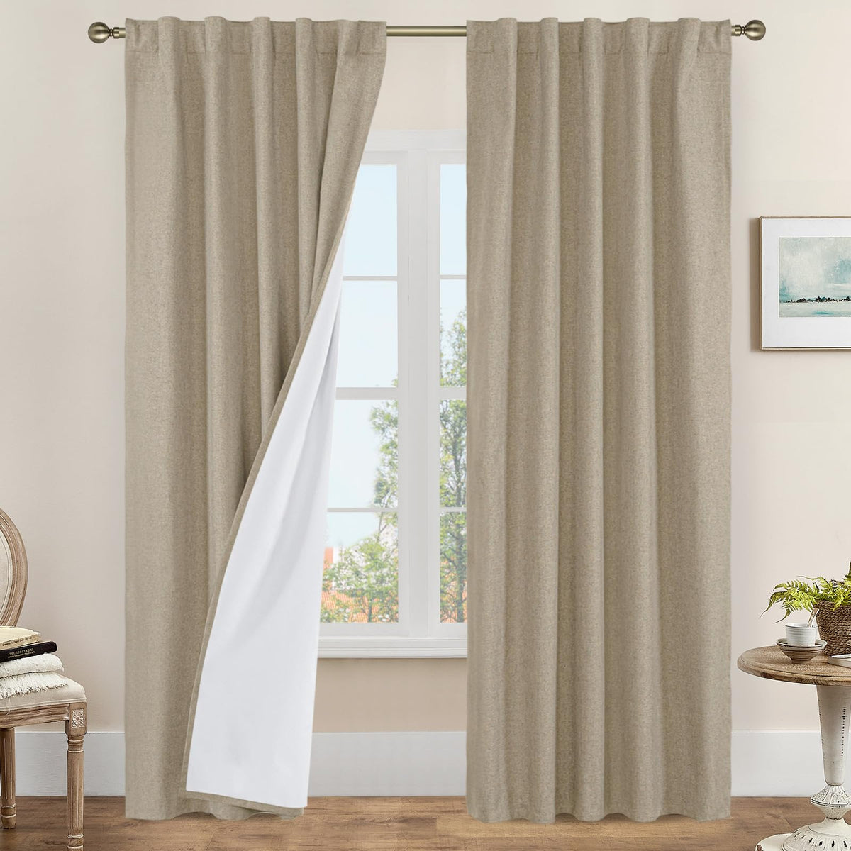 LAMIT 100% Blackout Short Linen Curtains for Cafe 40 Inch Length, Ivory