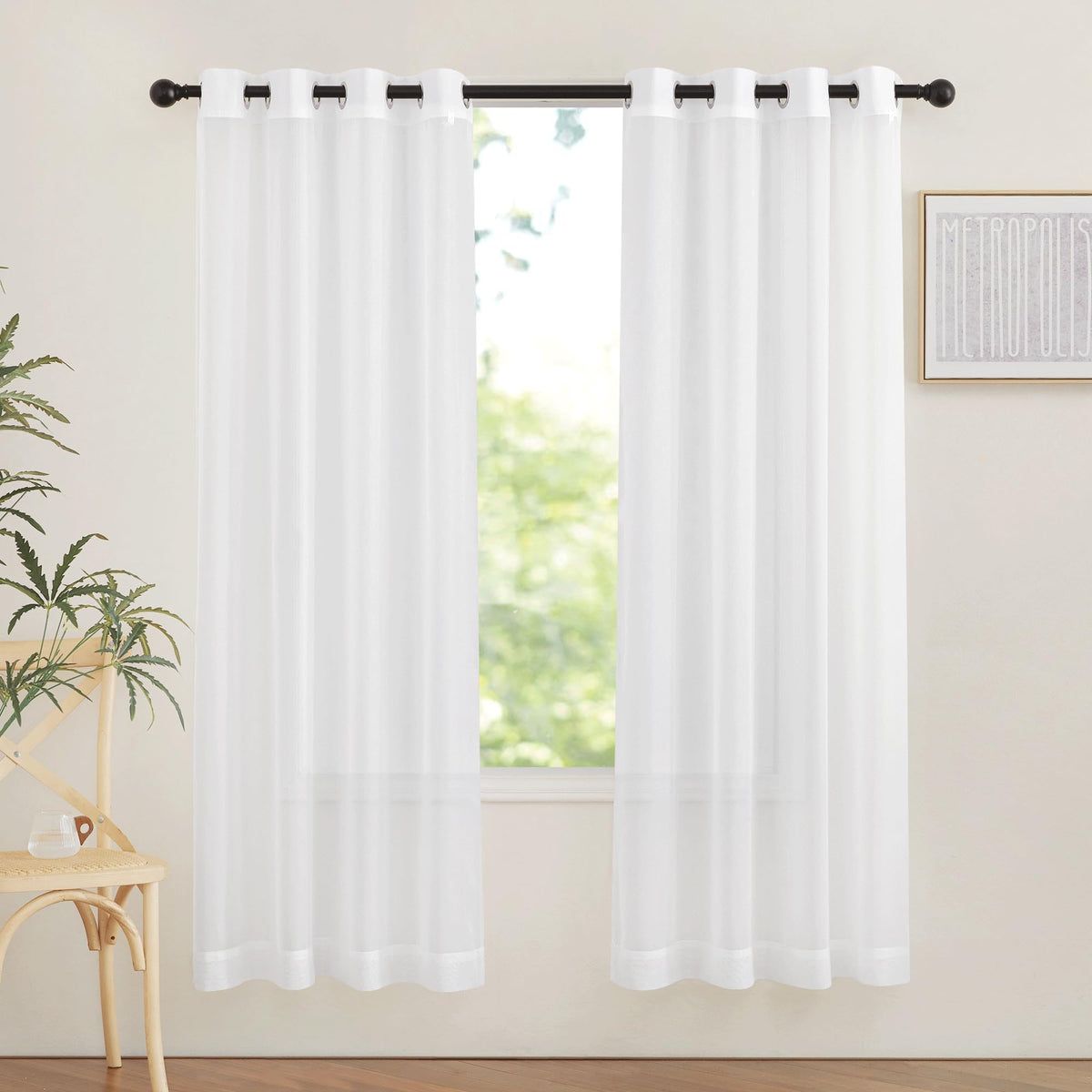 NICETOWN White Sheer Curtains & Drapes 96 inches Long for Living Room - Grommet Top Solid Lightweight & Airy Gauzy Window Treatments with Light Filtering for Bedroom, 2 Panels, W54 x L96
