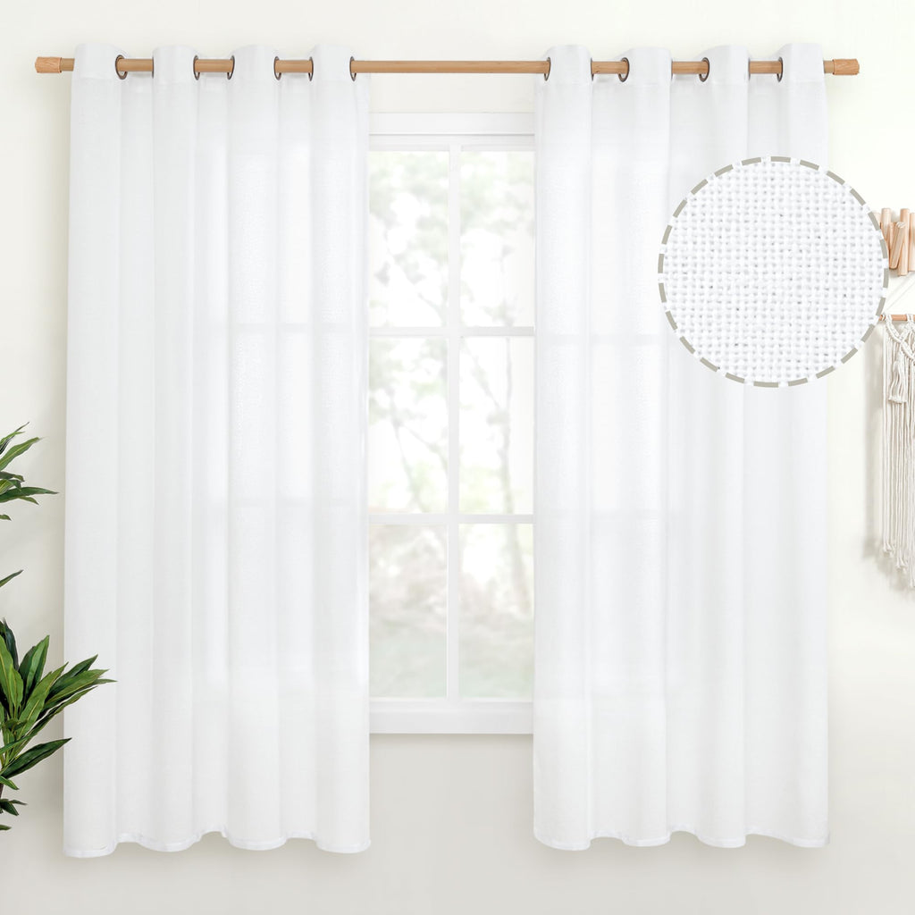 YoungsTex Linen Semi Sheer Curtains 63 Inch Length, Light Filtering Drapes