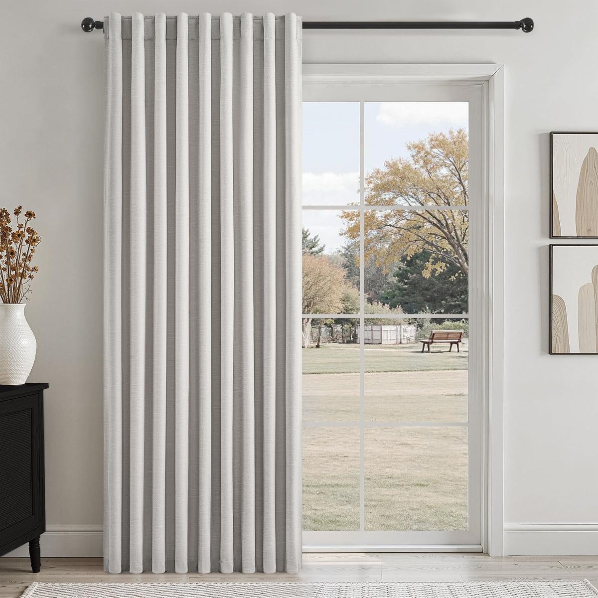 Topfinel Linen Blackout Curtains 96 Inch Long, Boho Farmhouse Ivory Birch Viral Drapes Pinch Pleated Curtains with Hooks for Living Room, Neutral 8 FT Back Tab Bedroom Curtains 52" X 96" 2 Panels
