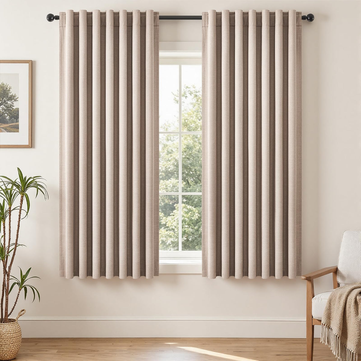 Topfinel Linen Blackout Curtains 96 Inch Long, Boho Farmhouse Ivory Birch Viral Drapes Pinch Pleated Curtains with Hooks for Living Room, Neutral 8 FT Back Tab Bedroom Curtains 52" X 96" 2 Panels