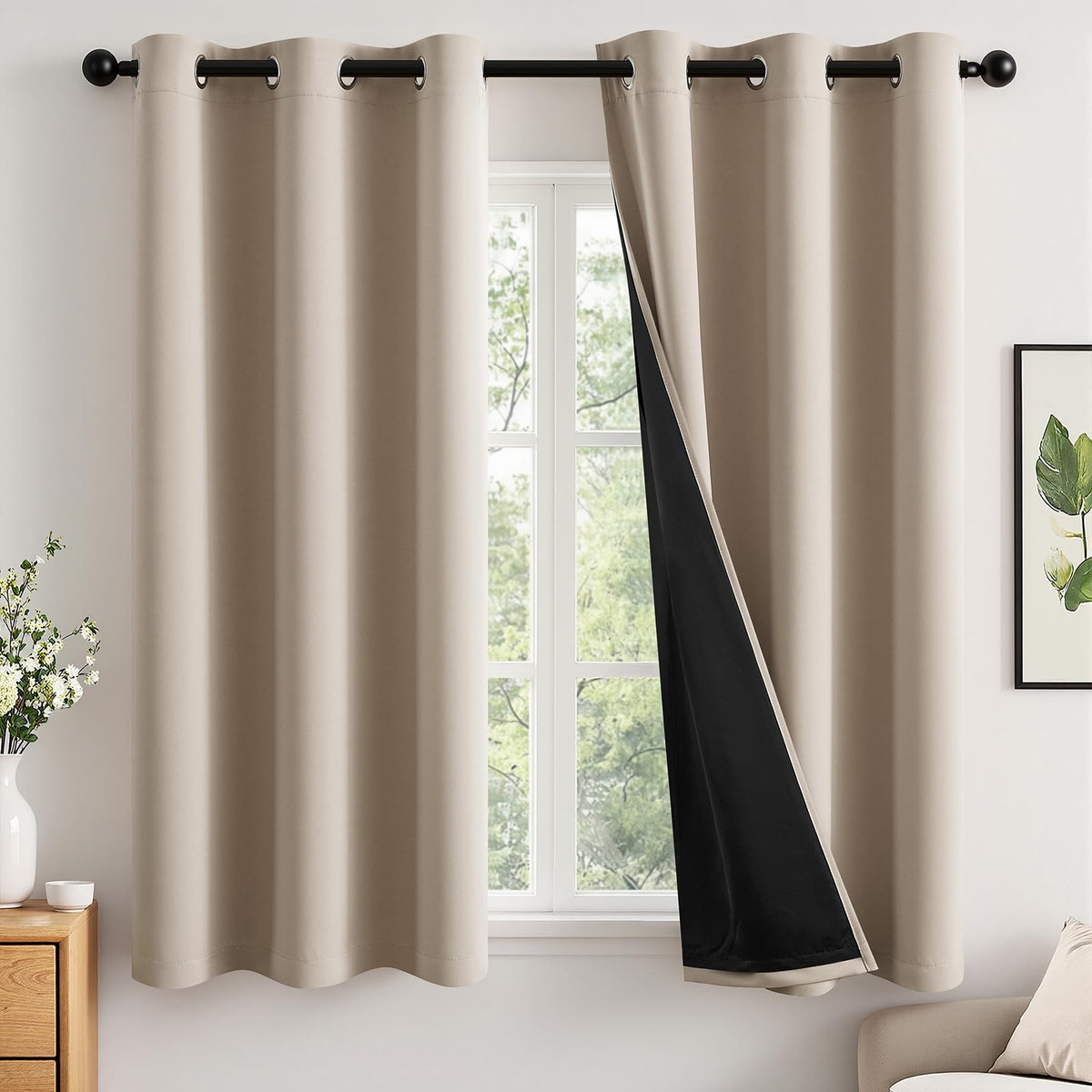 MIULEE Cream 100% Blackout Curtains for Bedroom 40x63 Inch Long