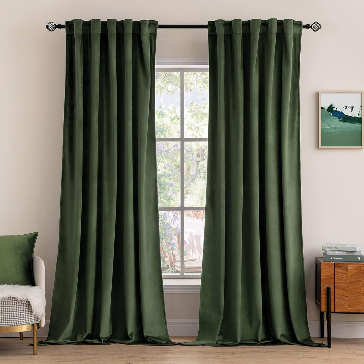 MIULEE Velvet Curtains 52x84 inches 2 Panels Olive Green Blackout Curtains