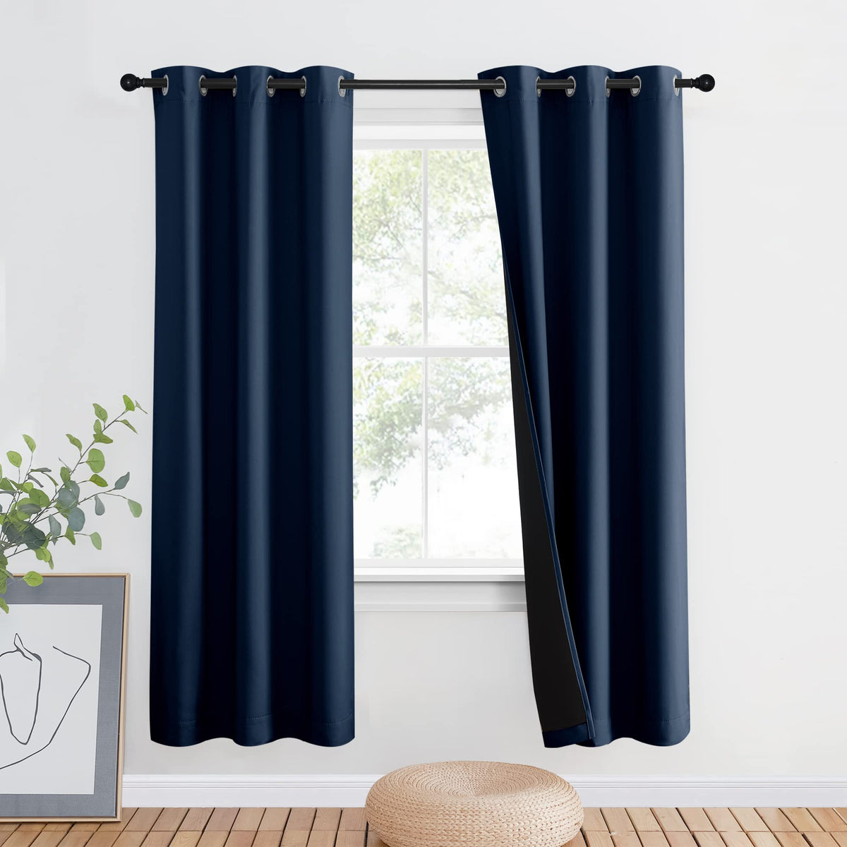 NICETOWN 100% Blackout Curtain 54 inches Long, Double-Deck Completely Blackout Window Treatment Thermal Insulated Lined Drape for Small Window (White, 1 PC, 52 inches Width Each Panel)