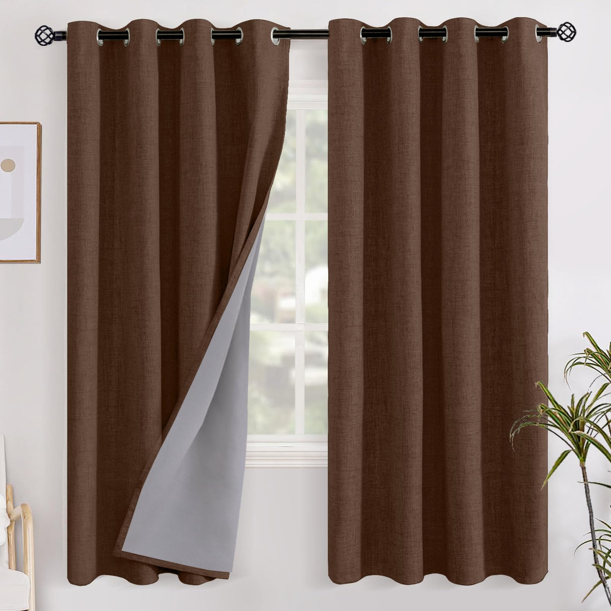 YoungsTex Linen Blackout Curtains 63 Inch Length Bedroom Beige Darkening