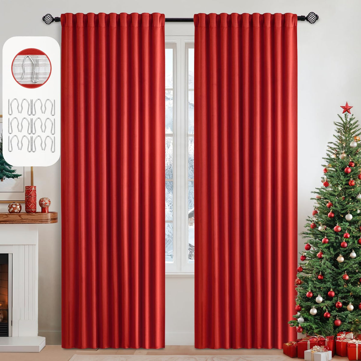 MIULEE 2 Panels Set Black Back Tab Blackout Curtains 52x96 Inch Long