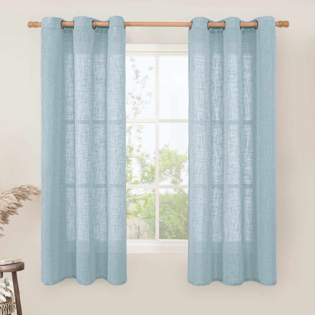 LAMIT Cream Ivory Linen Semi Sheer Curtains 84 inch Length for Bedroom