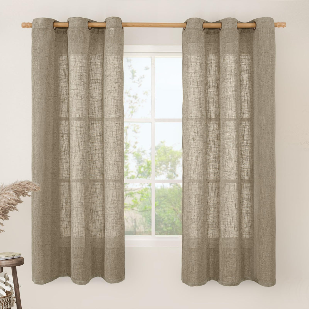 LAMIT Cream Ivory Linen Semi Sheer Curtains 84 inch Length for Bedroom