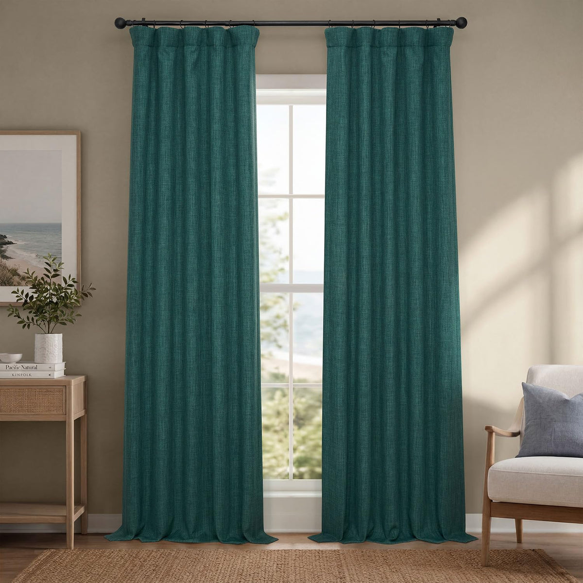 Faux Linen Curtains for Living Room (1 Panel) - 50W X 96L, Birch Taupe