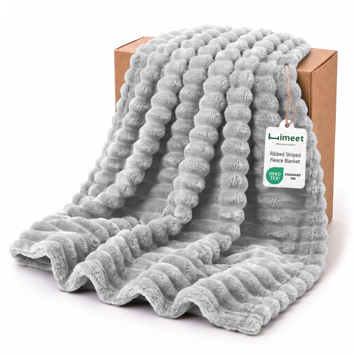 HIMEET Black Throw Blanket for Couch, 300GSM Ribbed Fleece, 50 x 60 Inches