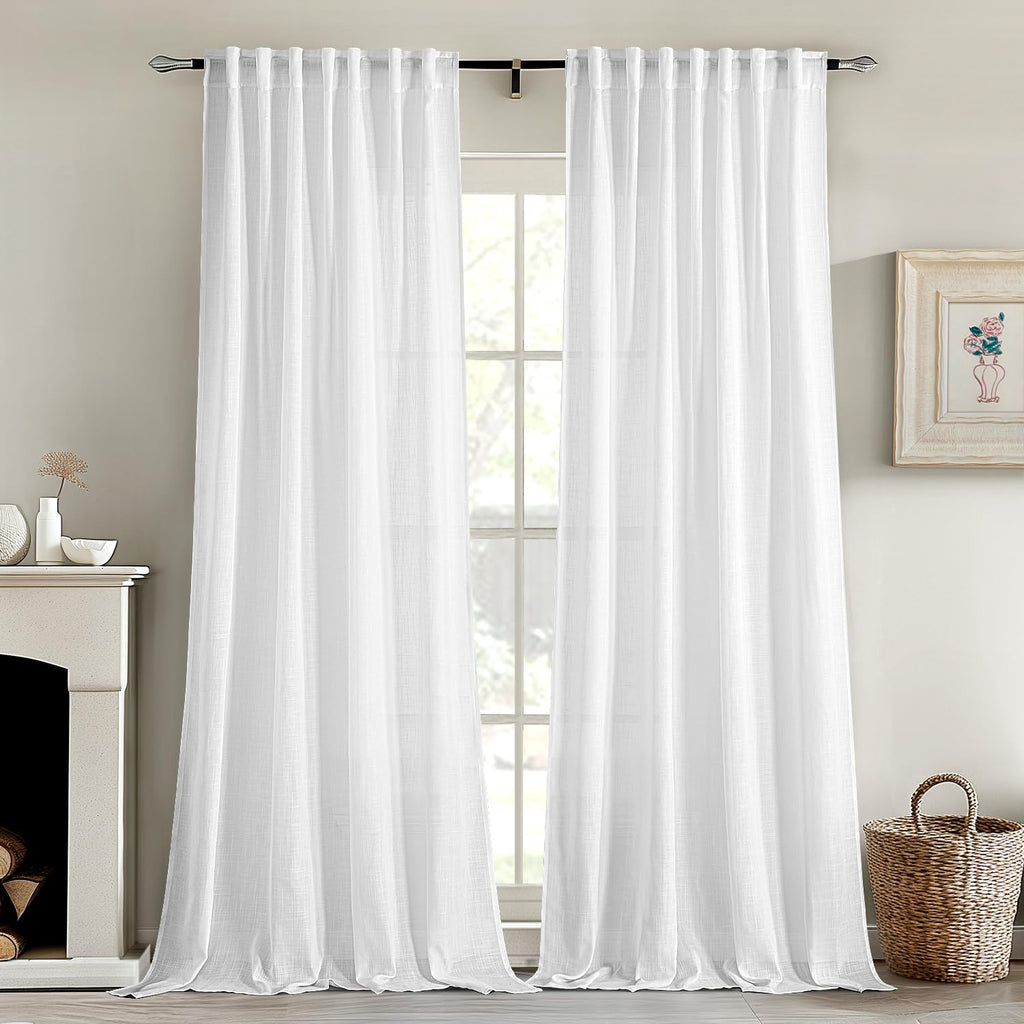 MIULEE Natural White Linen Curtains 52x90 Inch Long 2 Panels for Bedroom