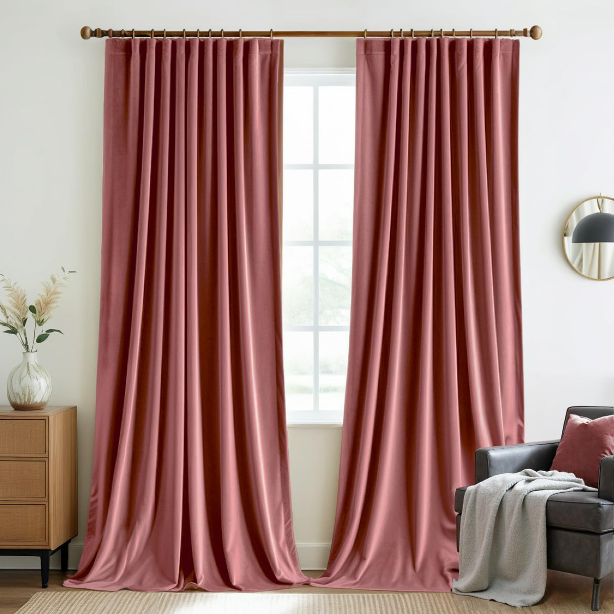 MIULEE Sage Green Velvet Pinch Pleat Blackout Curtains W52 X L108 Inches