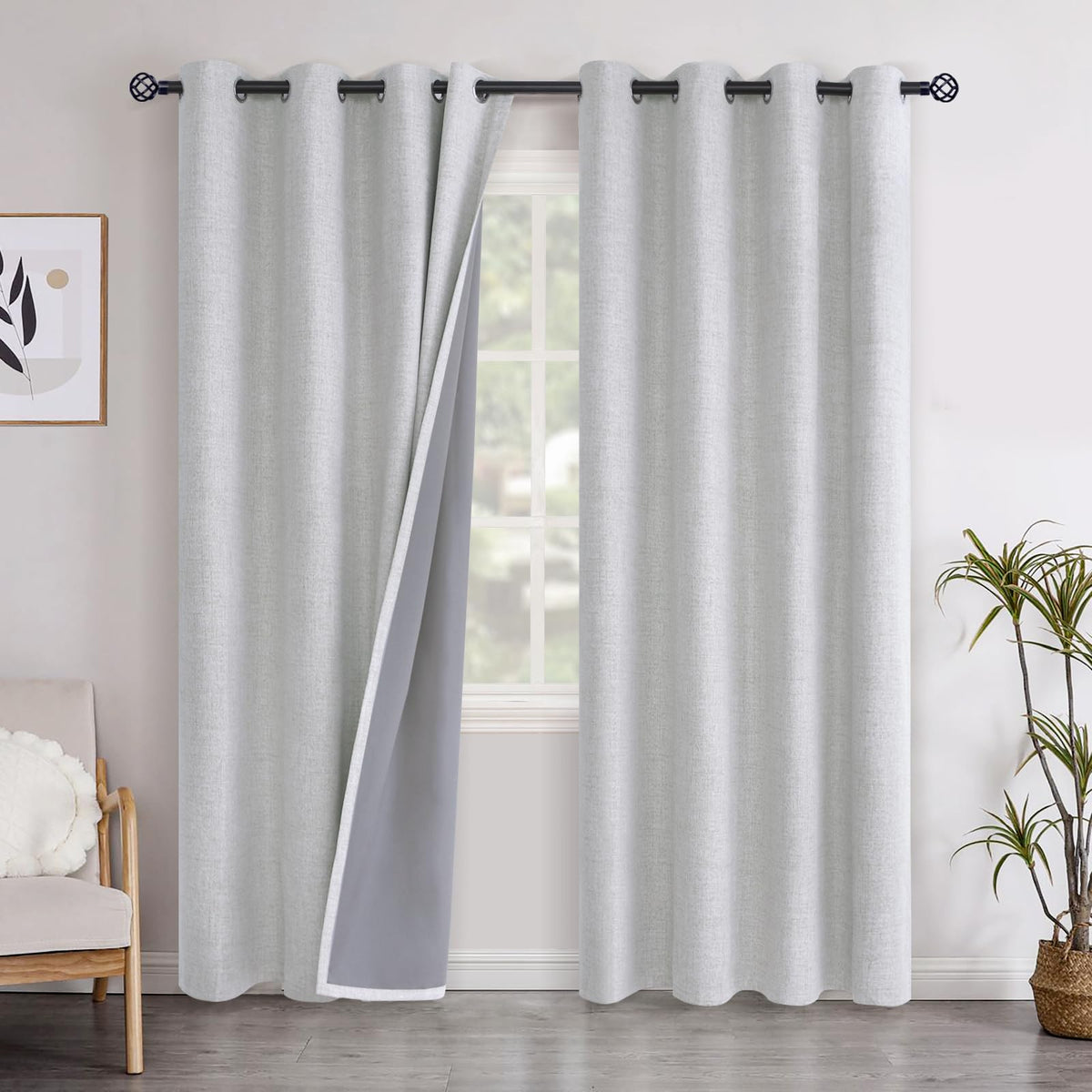 YoungsTex Linen Blackout Curtains 63 Inch Length Bedroom Beige Darkening