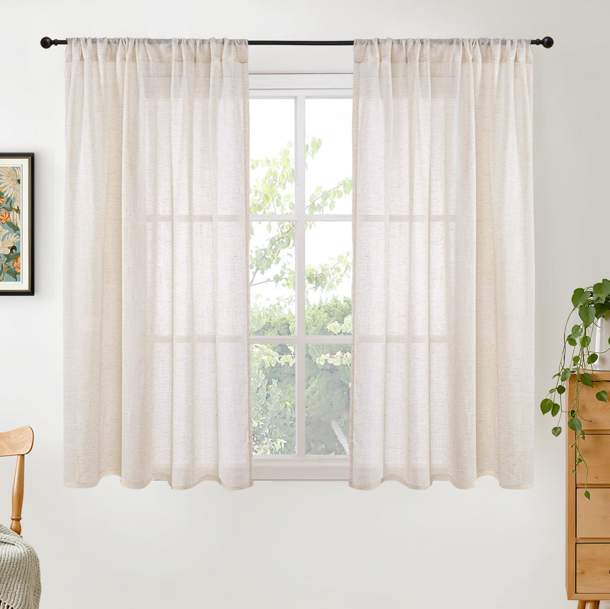 BGment Tan Linen Curtains 84 Inch Length 2 Panels Burlap Semi Sheer Drapes