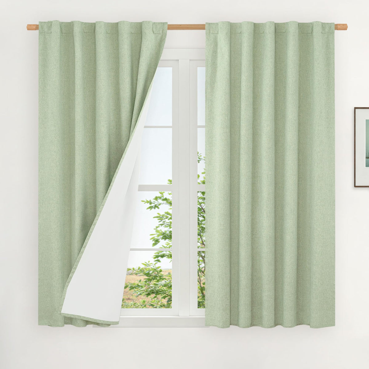 LAMIT 100% Blackout Short Linen Curtains for Cafe 40 Inch Length, Ivory