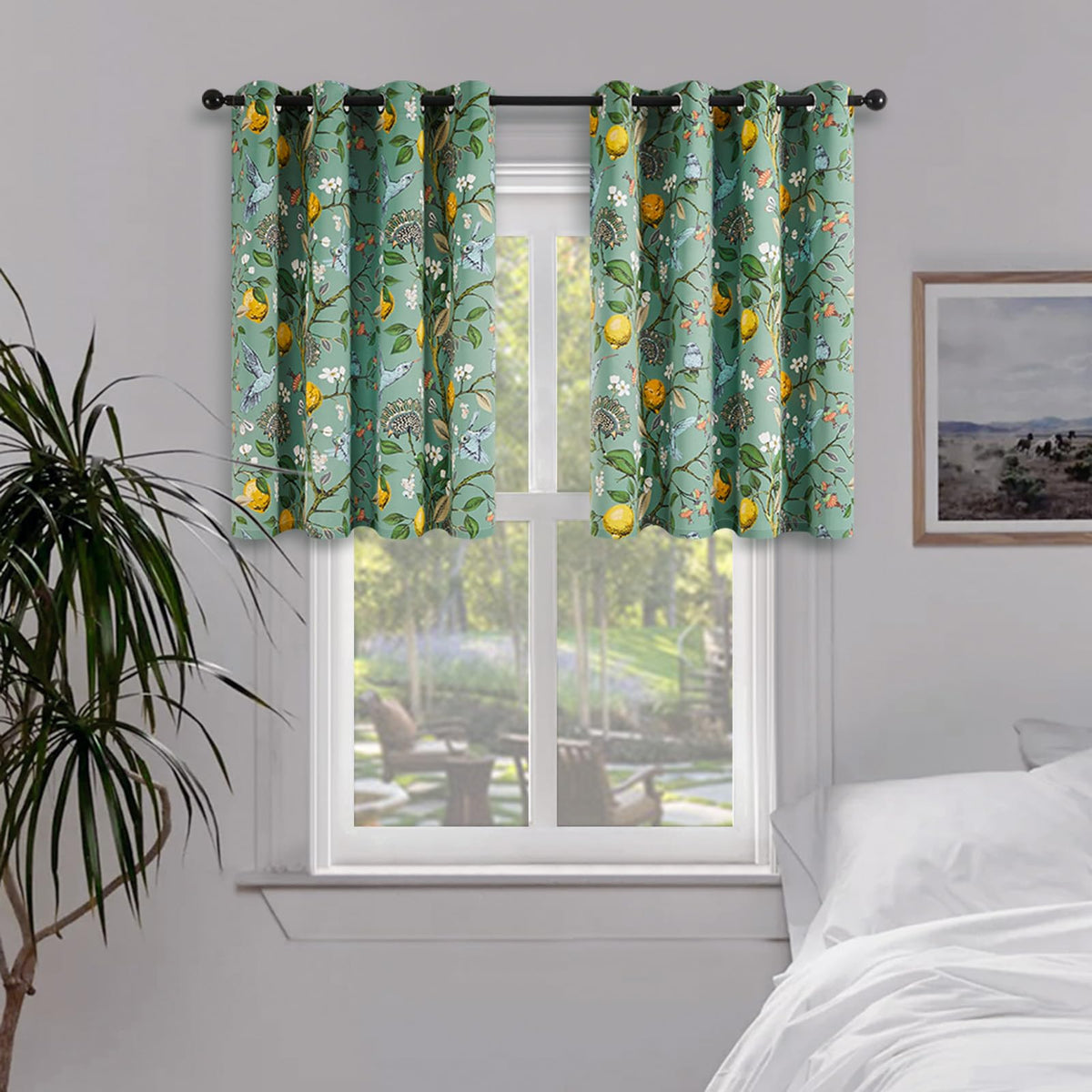 Topfinel Mustard Yellow Vintage Curtains & Drapes 84 Inches Long, Grommet Luxury Whimsical Floral Lemon Hummingbird Patterned Waverly Mid Century Colorful Blackout Drapes for Living Room Bedroom