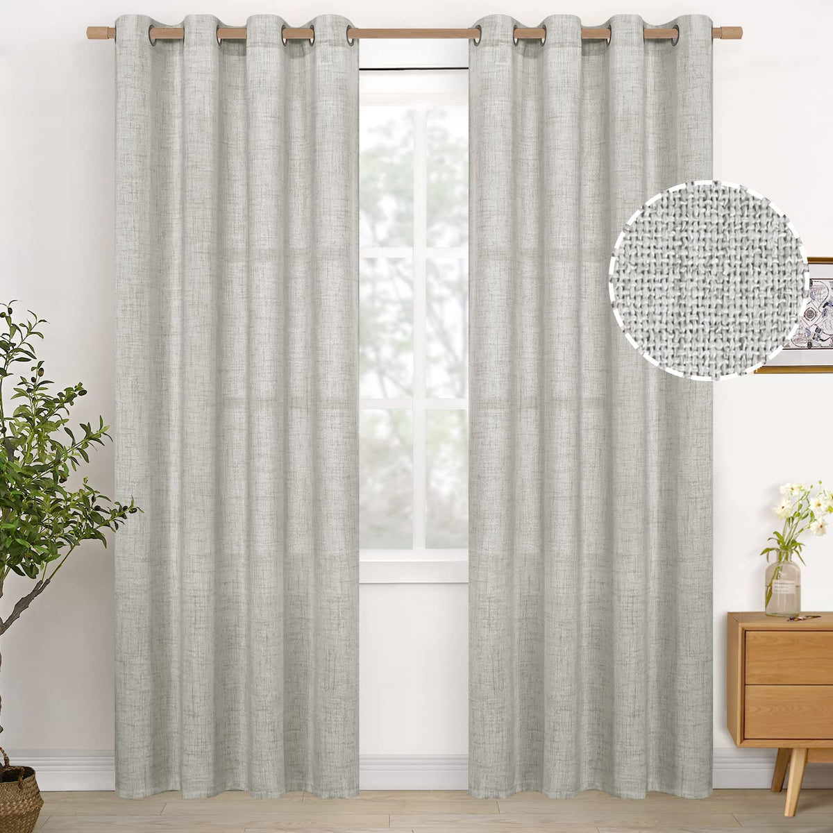 YoungsTex Linen Semi Sheer Curtains 63 Inch Length, Light Filtering Drapes