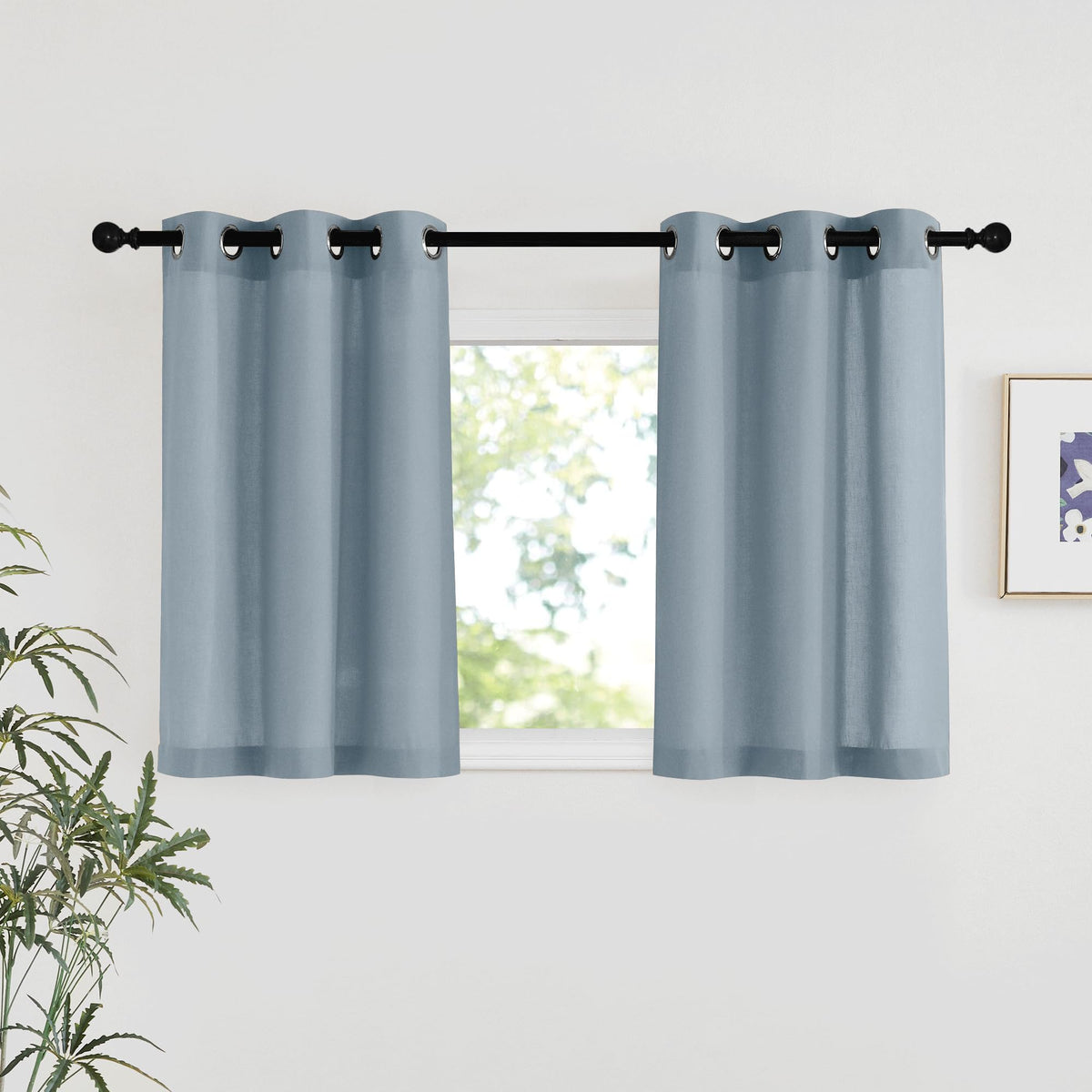 NICETOWN Natural Linen Curtains 84 inch Long 2 Panels Set, Grommet Top Thick Linen Burlap Semi Sheer Vertical Drapes Privacy Assured with Light Filtering for Bedroom/Living Room, W55 x L84