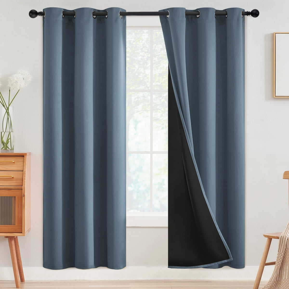 SimpleHome Cream 100% Blackout Curtains Room Darkening Living Room 84 Inch