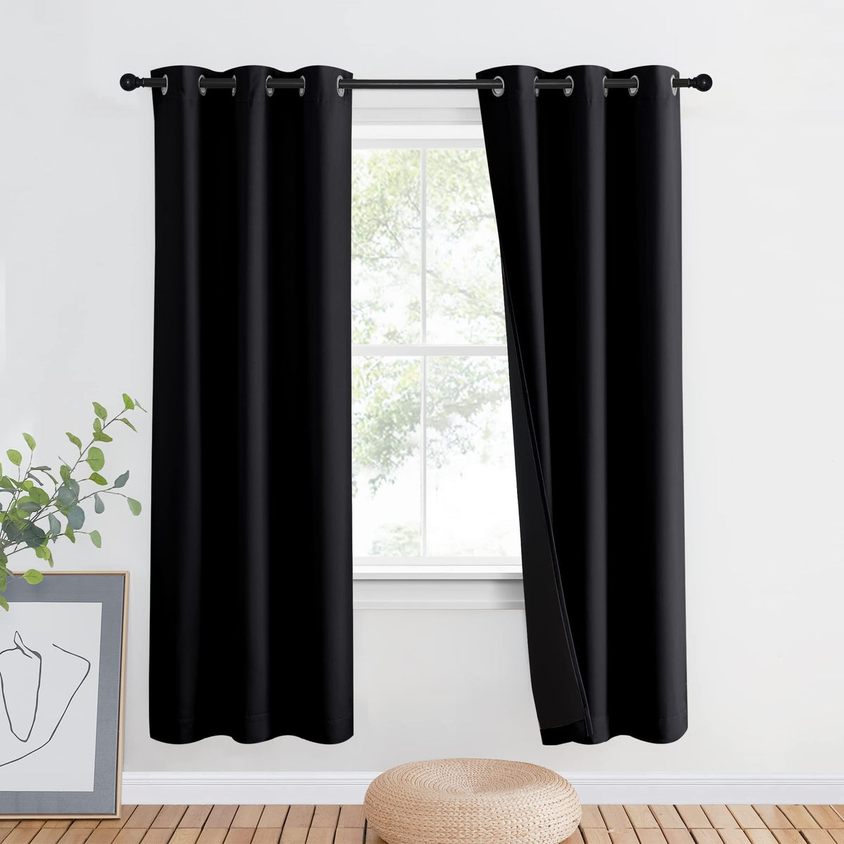 NICETOWN 100% Blackout Curtain 54 inches Long, Double-Deck Completely Blackout Window Treatment Thermal Insulated Lined Drape for Small Window (White, 1 PC, 52 inches Width Each Panel)