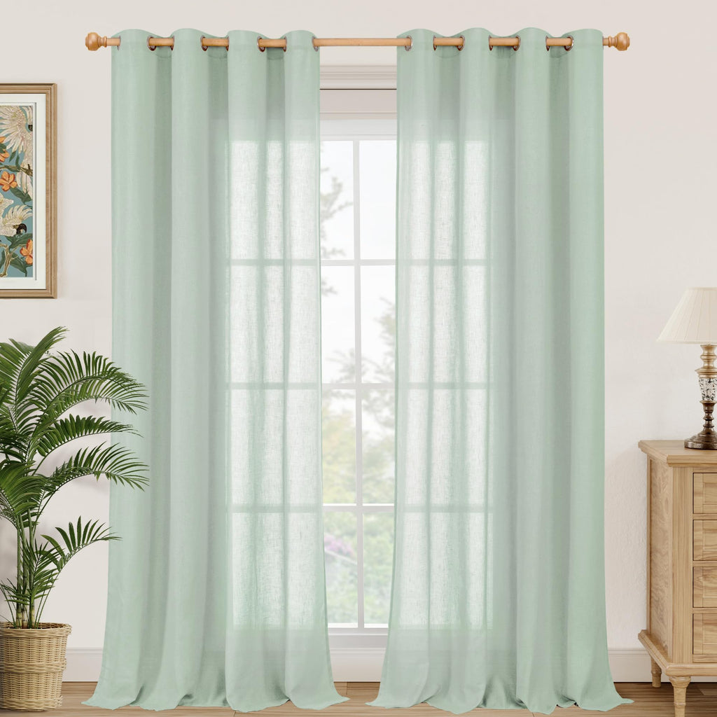 YoungsTex Linen Semi Sheer Curtains 63 Inch Length, Light Filtering Drapes