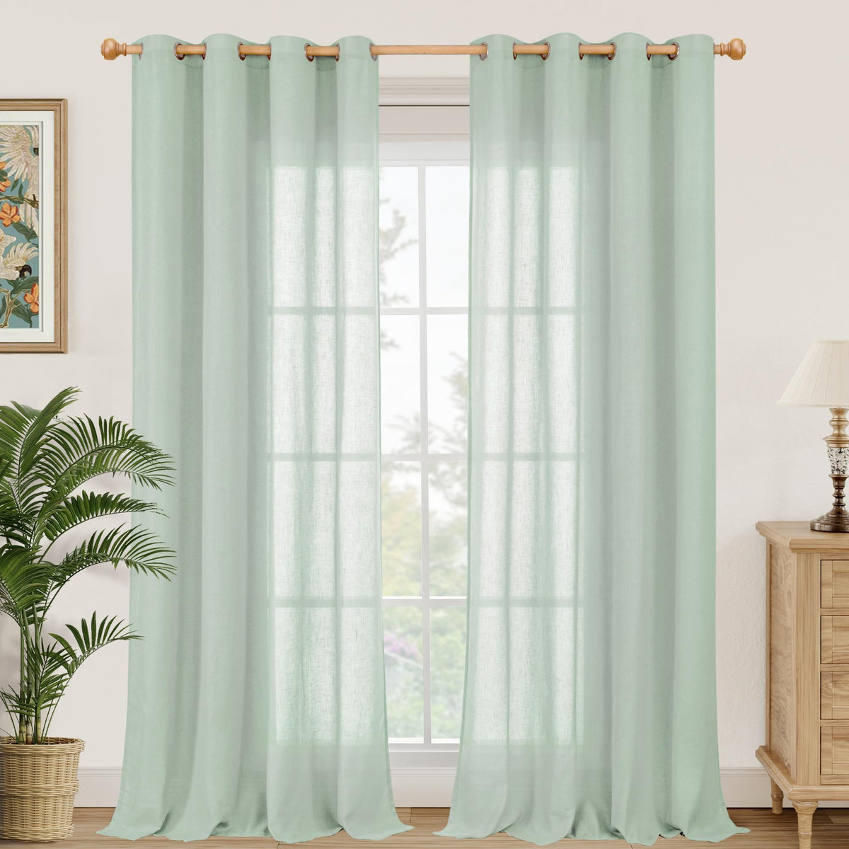 YoungsTex Linen Semi Sheer Curtains 63 Inch Length, Light Filtering Drapes