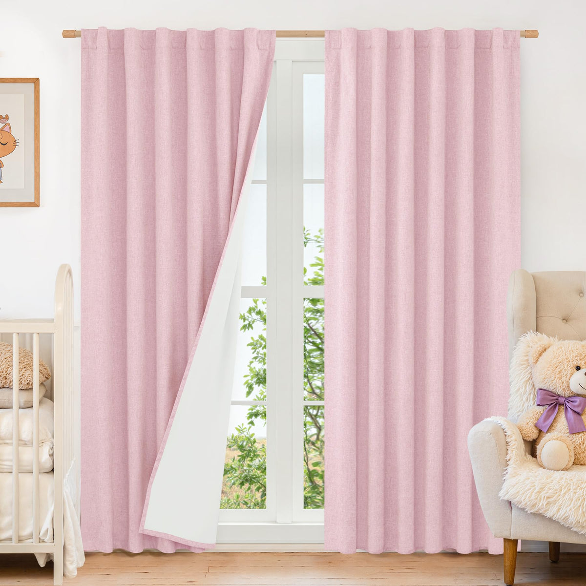 LAMIT 100% Blackout Short Linen Curtains for Cafe 40 Inch Length, Ivory