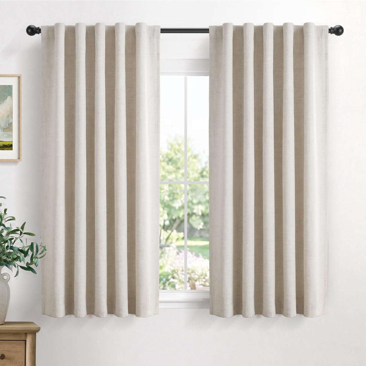 Linen Total Blackout Curtains for Bedroom Living Room 84 Inch, Cream
