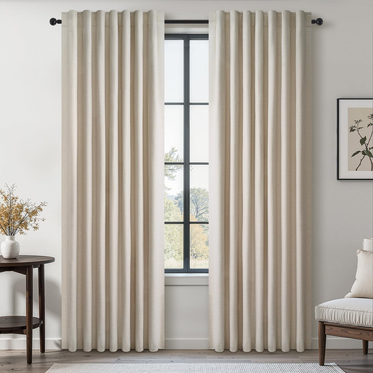 Topfinel Linen Blackout Curtains 96 Inch Long, Boho Farmhouse Ivory Birch Viral Drapes Pinch Pleated Curtains with Hooks for Living Room, Neutral 8 FT Back Tab Bedroom Curtains 52" X 96" 2 Panels